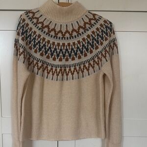 J. Crew Cream and Brown Patterned Sweater